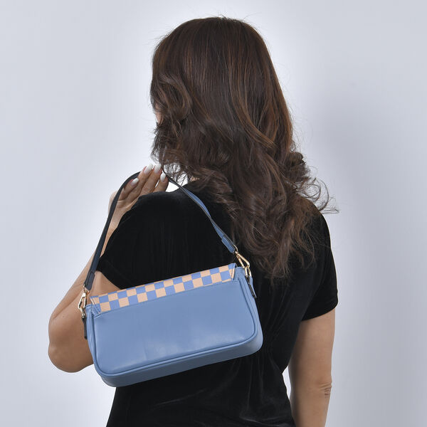 Kunstleder Designertasche mit Karo-Muster, Blau image number 3