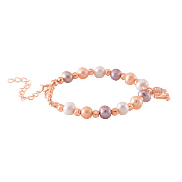 Mehrfarbiges Süßwasser Perle und Kristall Armband in Roségoldton image number 3