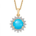 D joy AA Sleeping Beauty Türkis, Weißer Zirkon Anhänger mit Kette, 925 Silber 750 Gelbgold Vermeil ca. 3.08 ct