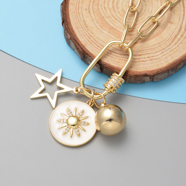 Emaillierte, wei&szlig;e Kristall-Halskette, 52 cm image number 1