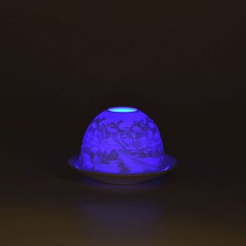 LED-Porzellan-Teelichthalter - Motiv Weihnachtsmann und Rentier, 13-Farben-LED mit Fernbedienung, Durchmesser 10,5 cm, H&ouml;he 7,5 cm