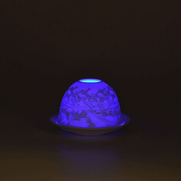 LED-Porzellan-Teelichthalter - Motiv Weihnachtsmann und Rentier, 13-Farben-LED mit Fernbedienung, Durchmesser 10,5 cm, Höhe 7,5 cm image number 1