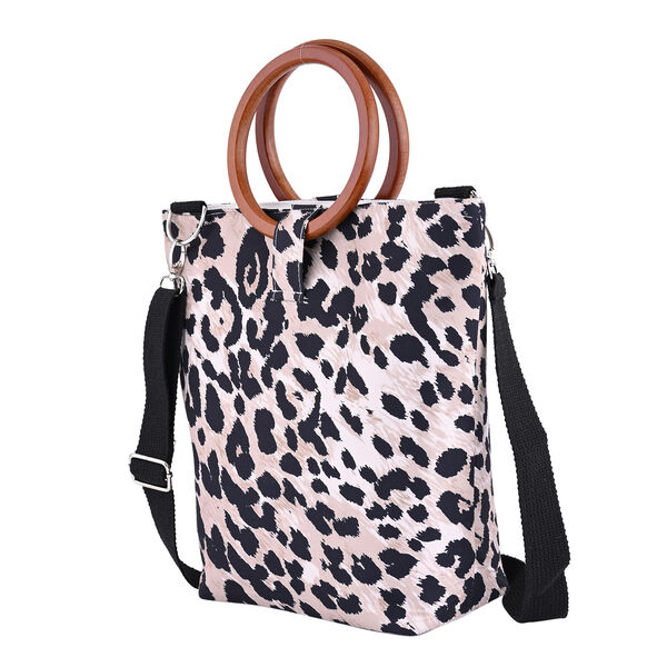 Handtasche mit Holzgriff, Schlangenhautmuster, Gr&ouml;&szlig;e 32x12x29cm, Schwarz und Beige image number 3