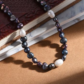 Pfauenfarbene gef&auml;rbte Perle, S&uuml;&szlig;wasser Perle Halskette ca. 45 cm 316L 316 316L Edelstahl