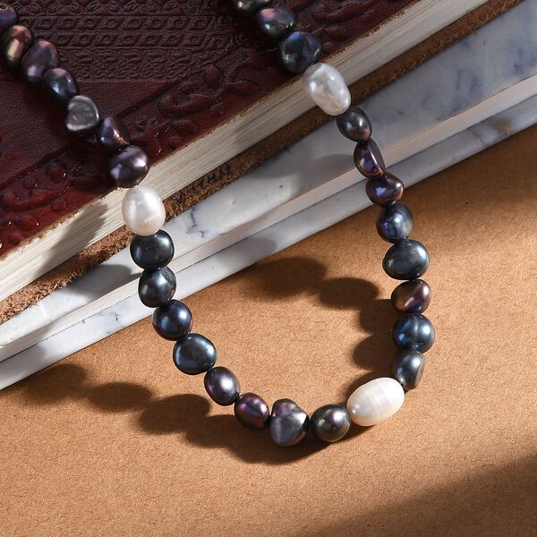 Pfauenfarbene gef&auml;rbte Perle, S&uuml;&szlig;wasser Perle Halskette ca. 45 cm 316L 316 316L Edelstahl image number 1