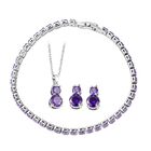 4er Set, Amethyst Zirkonia Armband, Anh&auml;nger mit Kette und Ohrringen, Messing ca. 17,60 ct
