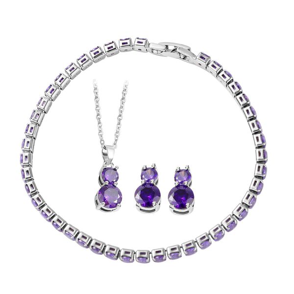 4er-Set Amethyst Zirkonia 19 cm Armband, Anh&auml;nger mit 49,5 cm Kette und Ohrringe - 17,6 Ct.