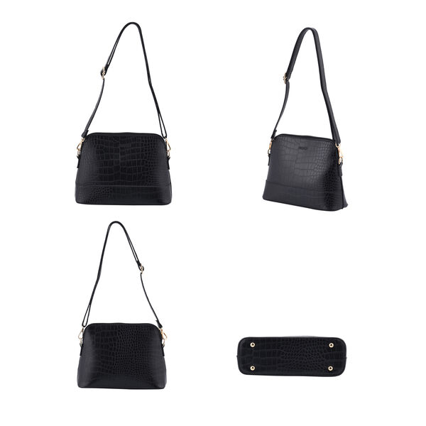 PASSAGE 4er-Set, Crossbody-Tasche, Portemonnaie, Schultertasche und Clutch mit Kroko-Pr&auml;gung, Schwarz image number 4