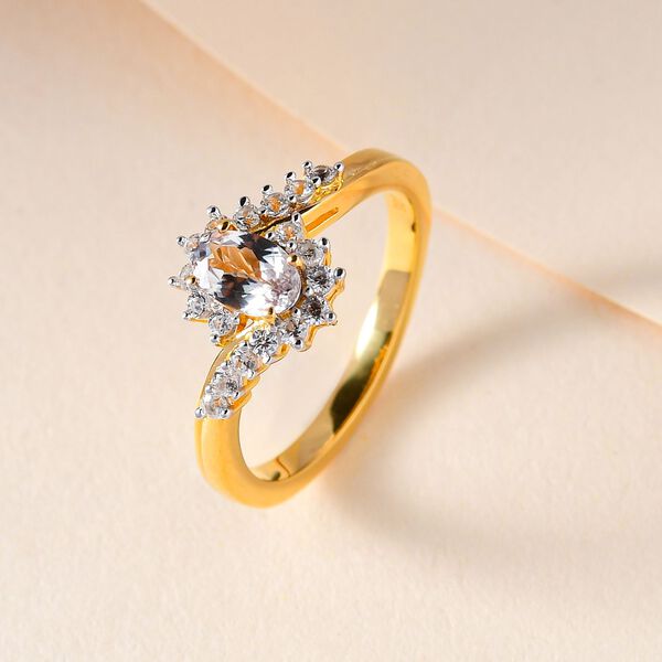 AAA Turkizit und wei&szlig;er Zirkon Ring, 925 Silber Gelbgold Vermeil  ca. 0,82 ct image number 2