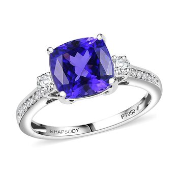 Rhapsody AAAA Tansanit, Wei&szlig;er Diamant Ring 950 Platin (Gr&ouml;&szlig;e 17.00) ca. 3,70 ct