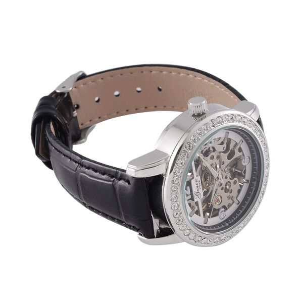 GENOA TIME V2 Automatik-Uhr mit Mechanischem Uhrwerk, Stahlfarbenem Gehäuse und Schwarzem Lederarmband image number 6