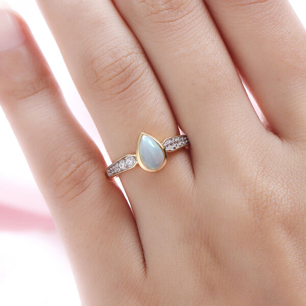 Nat&uuml;rlicher, &auml;thiopischer Opal und wei&szlig;er Zirkon-Ring, 925 Silber vergoldet  ca. 0,80 ct image number 3