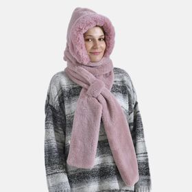 Superweicher 2-in-1 Langschal und Mütze aus Kunstfell, 110x13cm, rosa