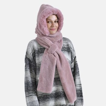 Superweicher 2-in-1 Langschal und M&uuml;tze aus Kunstfell, 110x13cm, rosa