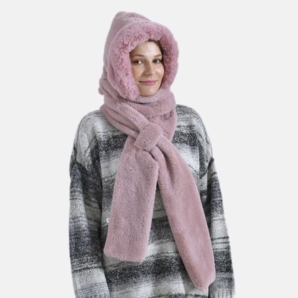 Superweicher 2-in-1-Langschal und M&uuml;tze aus hochwertigem Kunstfell, rosa