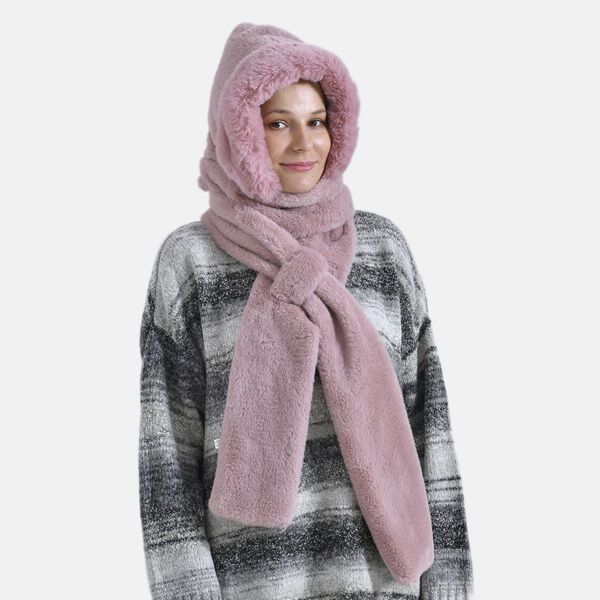 Superweicher 2-in-1 Langschal und M&uuml;tze aus Kunstfell, 110x13cm, rosa