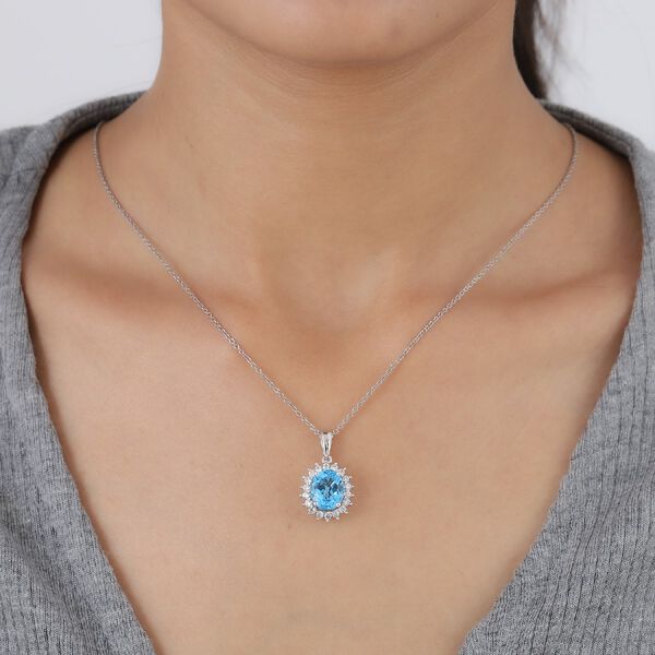 Schweizer Blautopas und Anh&auml;nger 925 Silber platiniert ca. 4,85 ct image number 2