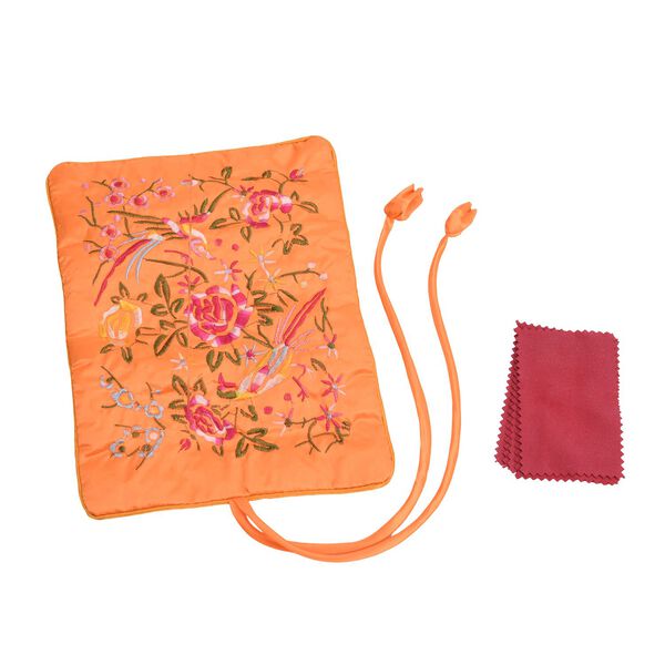 Reise-Schmuckrolle mit Stickmuster 1 Organizer + 5 Silberputzt&uuml;cher, Satin, Orange image number 2