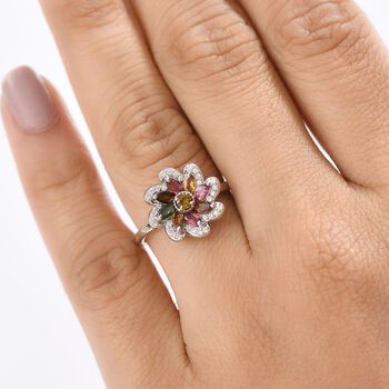 Fr&uuml;hlingsbl&uuml;te- Mehrfarbig-Turmalin Ring 925 Silber rhodiniert (Gr&ouml;&szlig;e 20.00) ca. 0.99 ct