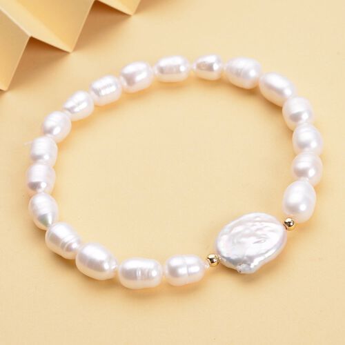 Weiße Süßwasserperle und weiße Keshi Perle Armband, 16,5 cm image number 1