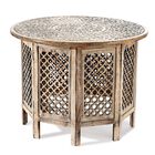 NAKKASHI - Handgeschnitzter Beistelltisch aus Mangoholz, sechseckige Form, 68 x 68 x 51 cm, Weiß