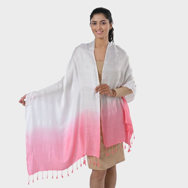 Maxikleid aus Viskose-Crepe mit Lurex Ombre-Schal mit Quasten aus Poly-Seide-Modal und Crossbody Tasche Rosa image number 9