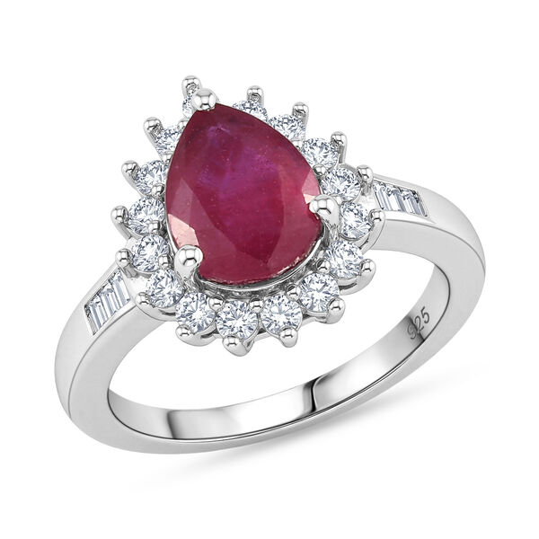 Afrikanisher Rubin(Fissure gef&uuml;llt) und Zirkon Ring 925 Silber platiniert image number 4