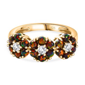 Labor schwarzer Opal und Zirkon-Ring - 1,10 ct.