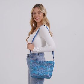 Jacquard-Tasche aus Poly-Satin mit Futter und Rei&szlig;verschluss, Innentasche, blau