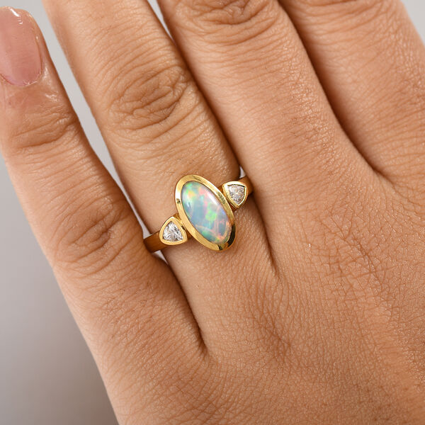 AA Natürlicher, äthiopischer Welo Opal und Moissanit Ring - 1,80 ct. image number 2