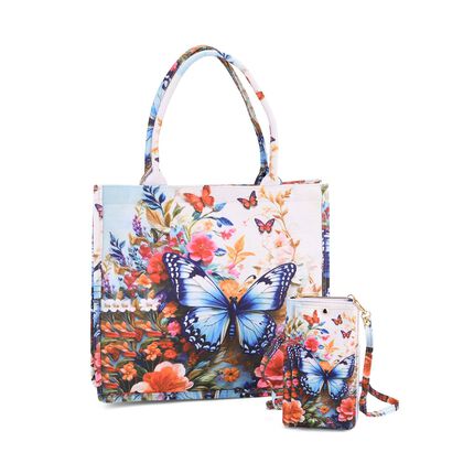 2-teiliges Taschenset - Shopper und Handytasche, ca. 40  x 12 x 35 cm (Shopper), ca. 20 x 11 x 2 cm (Handytasche), Schmetterling