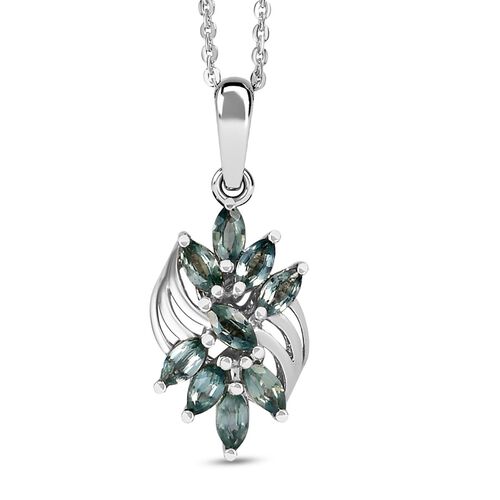 Montana Pfau Saphir floraler Anhänger mit Kette, 925 Silber platiniert, 0,95 ct. image number 0