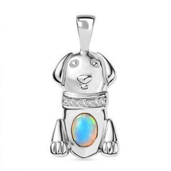 D'Joy AA Nat&uuml;rlicher, &auml;thiopischer Welo Opal, Wei&szlig;er Zirkon Anh&auml;nger 925 Silber platiniert ca. 0.28 ct