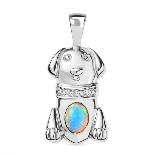 D'Joy AA Nat&uuml;rlicher, &auml;thiopischer Welo Opal, Wei&szlig;er Zirkon Anh&auml;nger 925 Silber platiniert ca. 0.28 ct