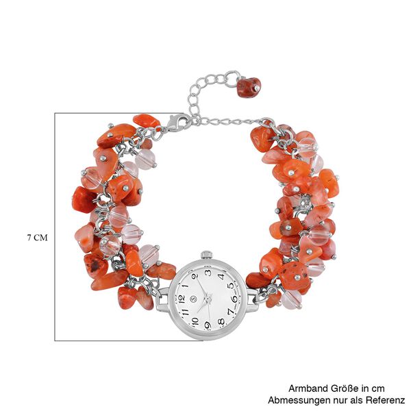 Strada Roter Achat-Perlenuhr, Japanisches Uhrwerk, Legierungsgeh&auml;use, Wei&szlig; mit schwarzen Ziffern image number 5