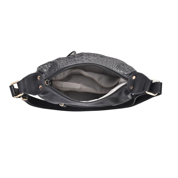 Crossbody Handtasche aus 100% echtem Leder mit Krokoprägung, Schwarz image number 6