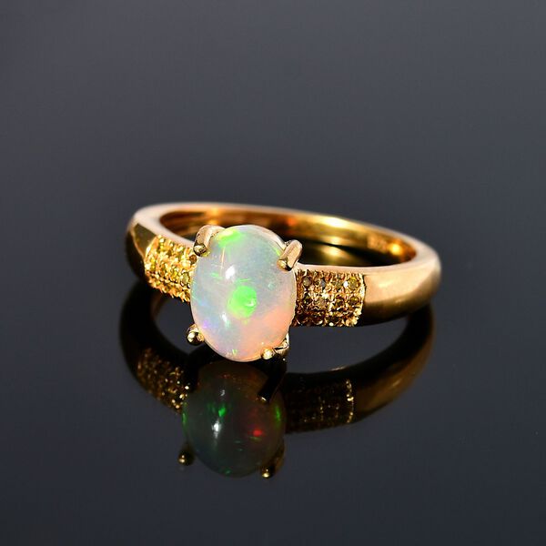 Nat&uuml;rlicher, &auml;thiopischer Welo Opal und gelber Diamant-Ring - 1,30 ct. image number 3