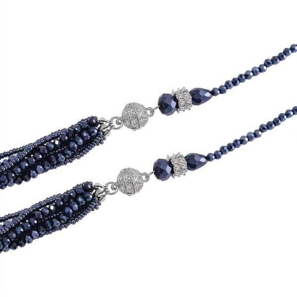 Mehrreihiges dunkelblaues Kristallperlen-Schmuckset image number 4