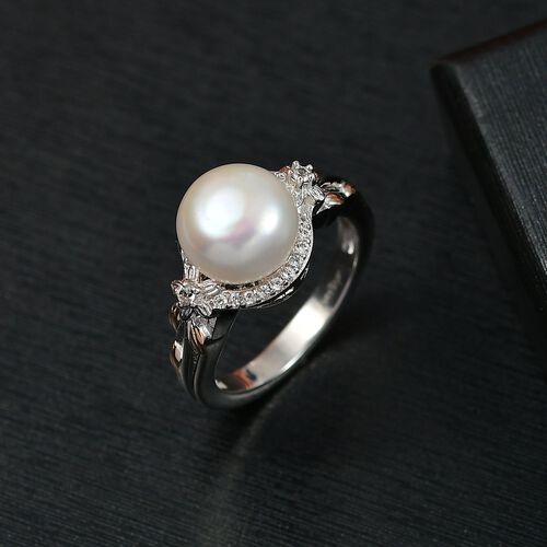 Süßwasser Perle, Weißer Zirkon Ring Messing (Größe 17.00) image number 1