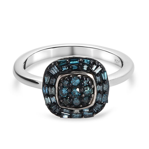 Blauer Diamant Ring 925 Silber platiniert  ca. 0,33 ct