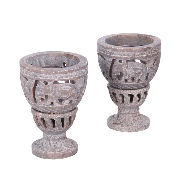 NAKKASHI handgeschnitzter Speckstein Eierbecher, Elefant Design, 2tlg.