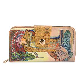 Langbörse mit Alphonse-Mucha-Motiv, 19x4x9 cm, Gelb