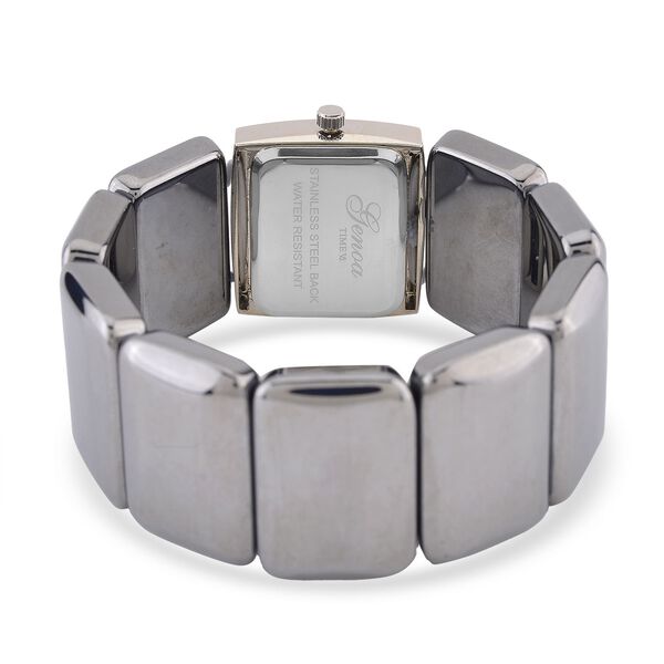 GENOA Terahertz Armbanduhr - Japanisches Uhrwerk, Legierungsgeh&auml;use, Stahlplattierung, Wei&szlig;es Zifferblatt, 9 Terahertz-Steine im Elastikarmband, Wasserresistent, 30x27,8?mm, Silber, ca. 430?ct image number 6