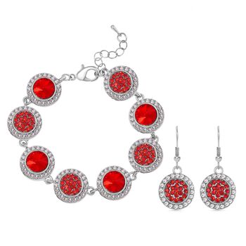 2er Set - Roter Kristall Armband und Ohrringe