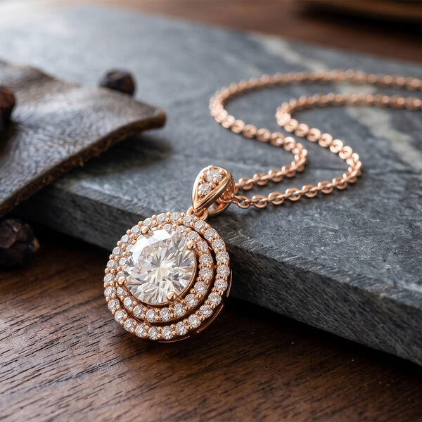 Wei&szlig;er Zirkonia Schmuckset ca. 50 cm Nickelfreies Messing Ros&eacute;vergoldet und Edelstahl Ion Ros&eacute; Beschichtung 2.24 ct image number 1
