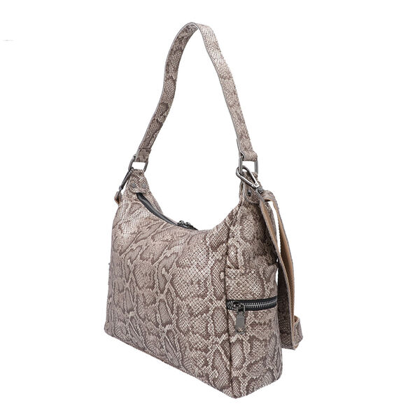 Hobo-Tasche aus 100% echtem Leder, Schlangenhautmuster, Khaki image number 7