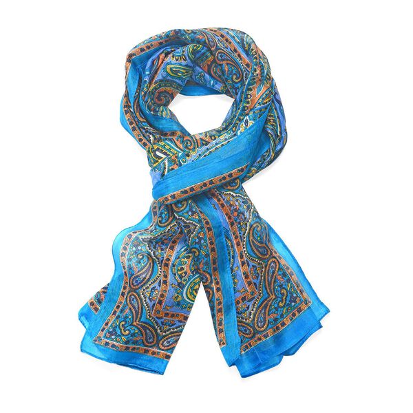 Bedruckter Seidenschal, 48x160cm, Meerblau image number 3