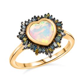D'Joy Natürlicher, äthiopischer Welo Opal und blauer Diamant Ring - 1,40 ct.