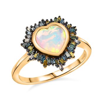 D'Joy Nat&uuml;rlicher, &auml;thiopischer Welo Opal und blauer Diamant Ring - 1,40 ct.