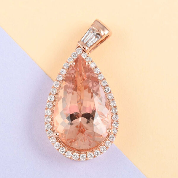 ILIANA AAA Morganit und wei&szlig;er Diamant-Anh&auml;nger SI G-H, zertifiziert und gepr&uuml;ft, 750 Ros&eacute;gold ca. 10.40 ct image number 1